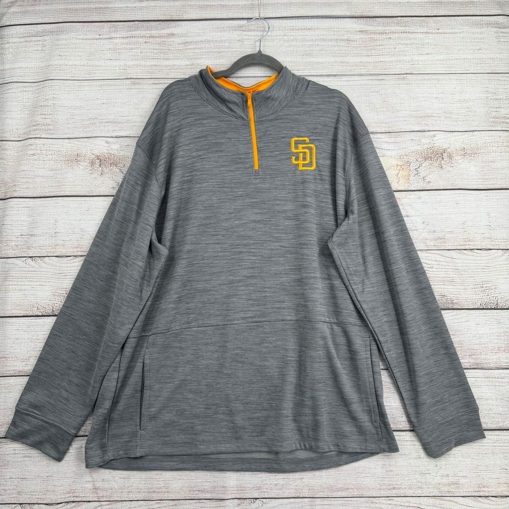 Majestic San Diego Padres Pullover Men 2XL Gray Quarter Zip Embroidered Logo